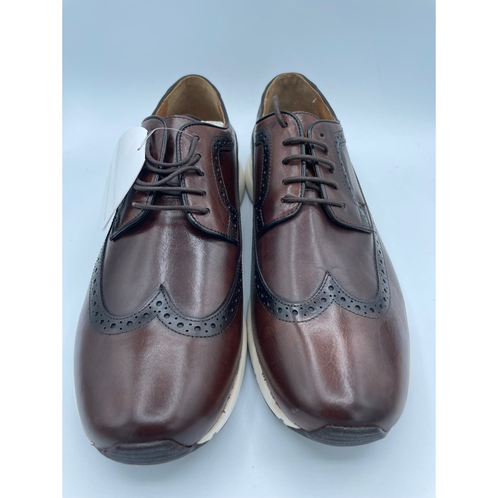 Belvedere Eric Antique Brown Leather Wingtip Oxford Hybrid Dress Sneaker Men 10D - Picture 2 of 8